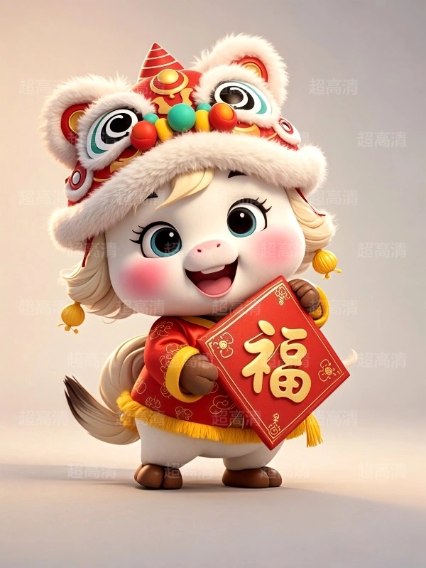 马年吉祥物福字贴3D