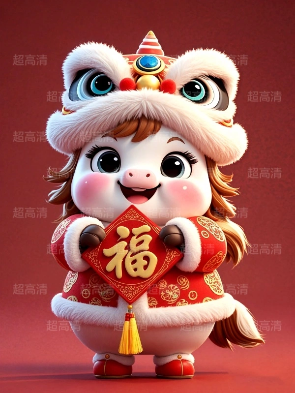 马年吉祥物福字贴3D