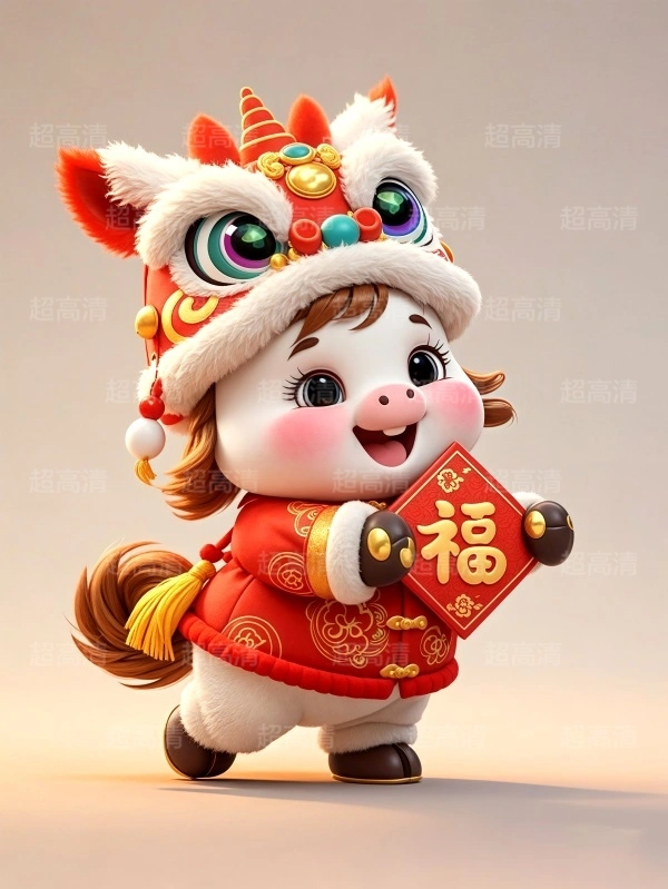 马年吉祥物福字贴3D