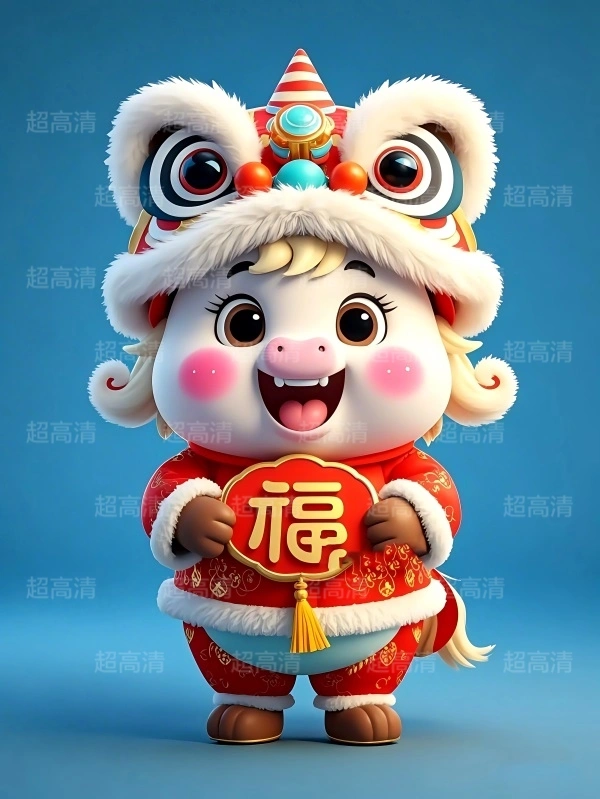 马年吉祥物福字贴3D