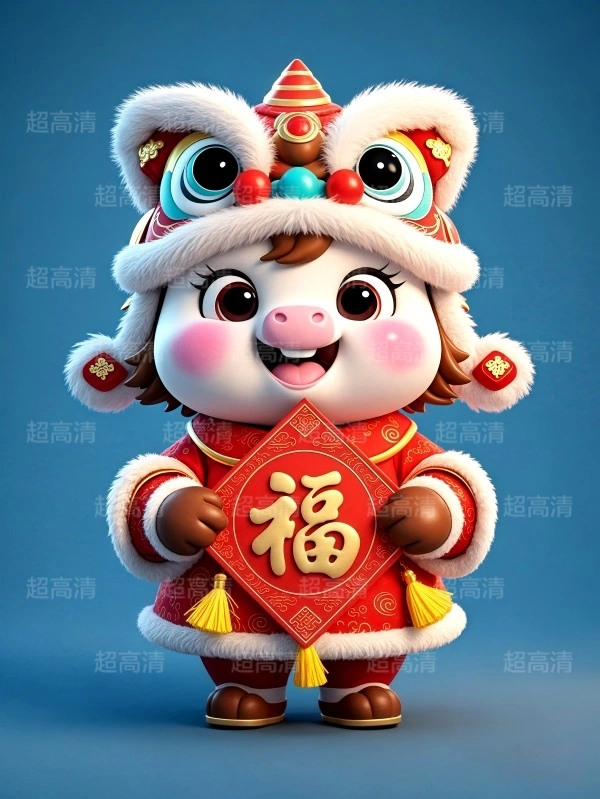 马年吉祥物福字贴3D