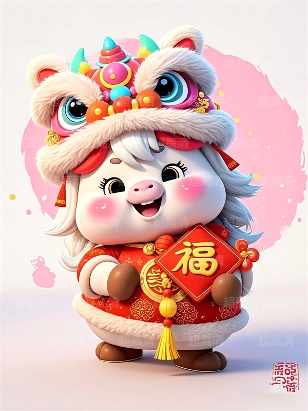 马年吉祥物福字贴3D