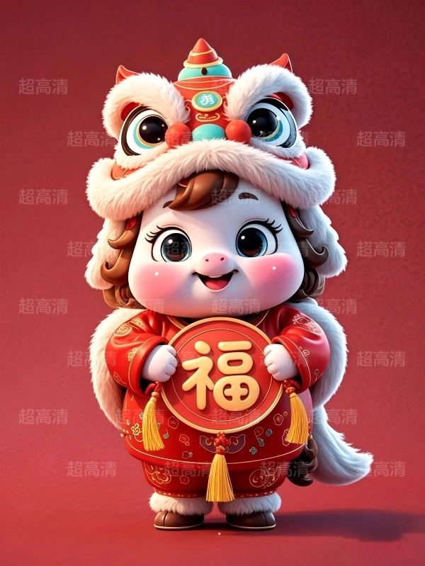 马年吉祥物福字贴3D