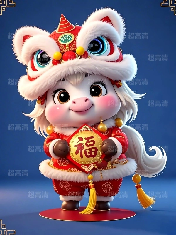 马年吉祥物福字贴3D