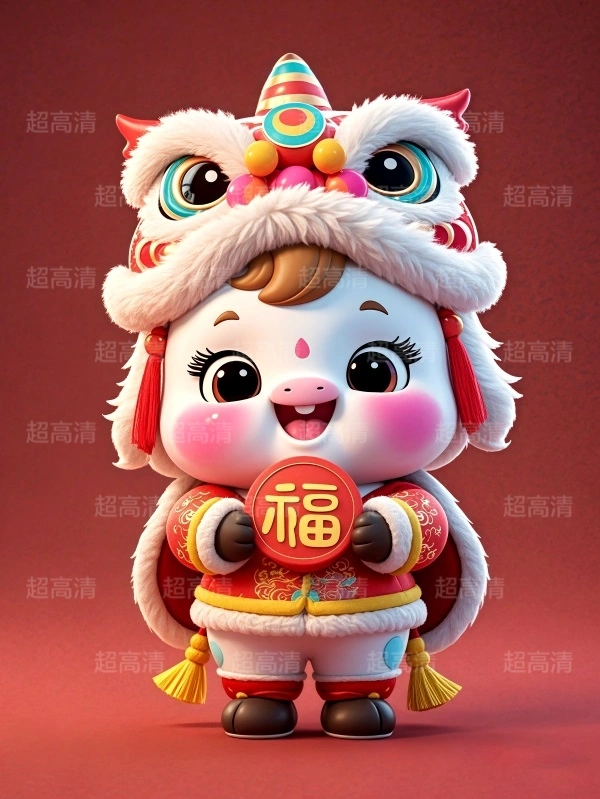马年吉祥物福字贴3D