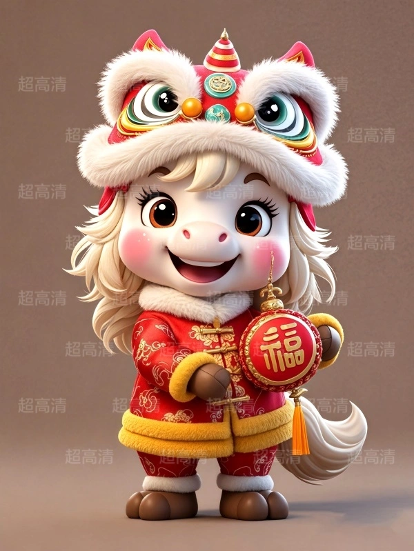 马年吉祥物福字贴3D