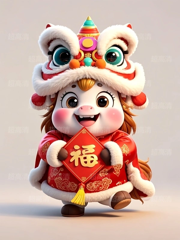马年吉祥物福字贴3D