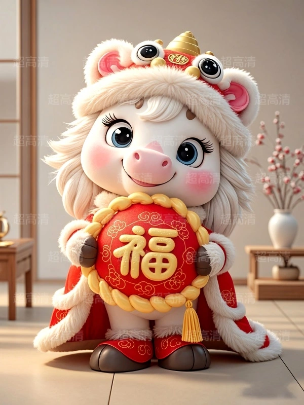 马年吉祥物福字贴3D