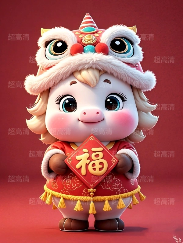 马年吉祥物福字贴3D