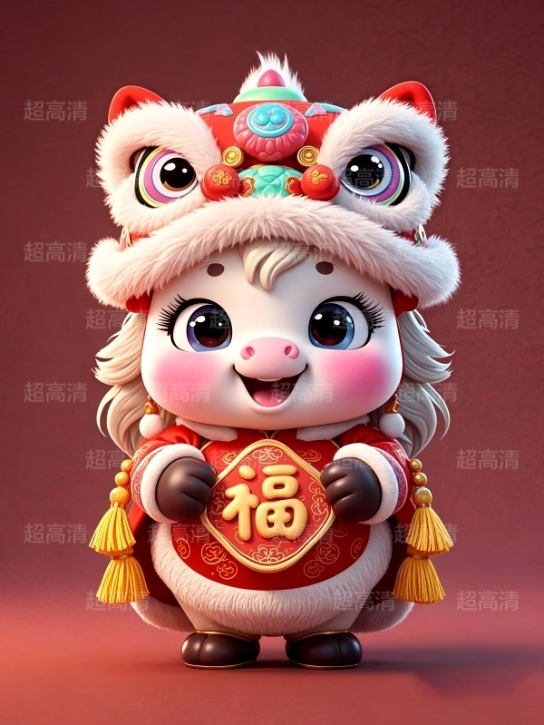 马年吉祥物福字贴3D