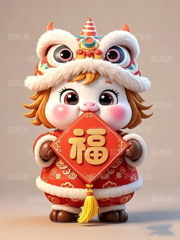 马年吉祥物福字贴3D