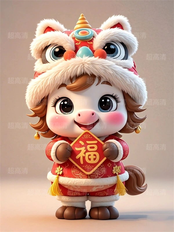 马年吉祥物福字贴3D