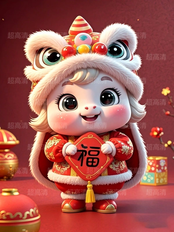 马年吉祥物福字贴3D