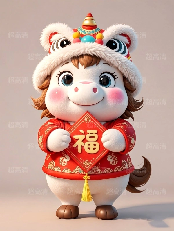 马年吉祥物福字贴3D