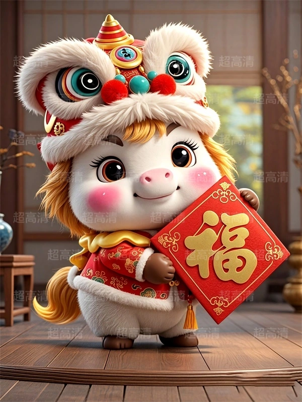 马年吉祥物福字贴3D
