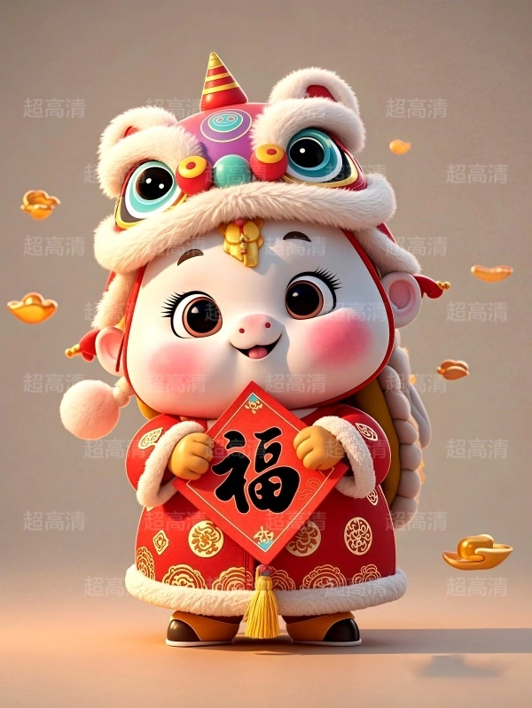 马年吉祥物福字贴3D