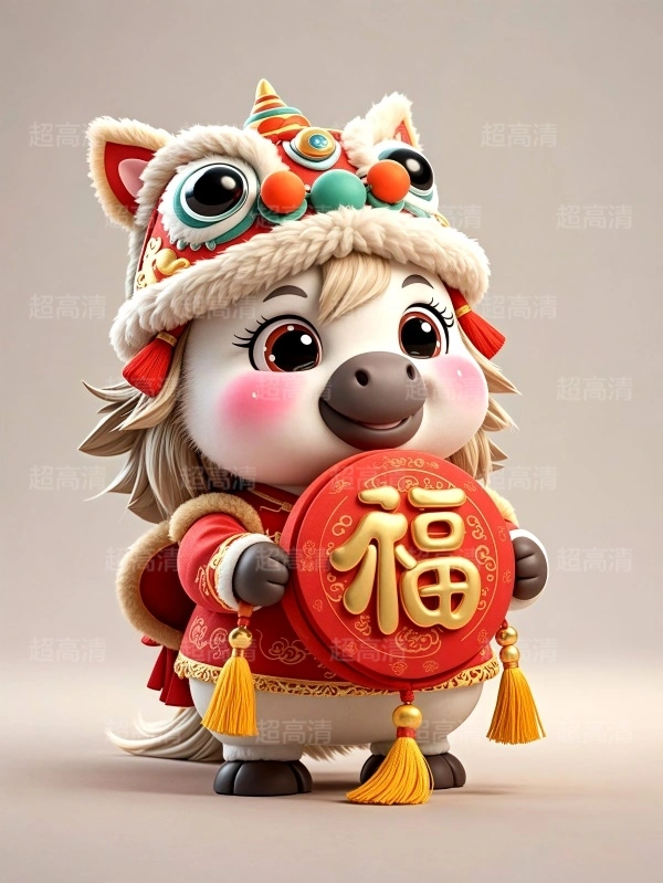 马年吉祥物福字贴3D