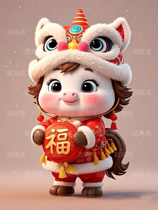 马年吉祥物福字贴3D