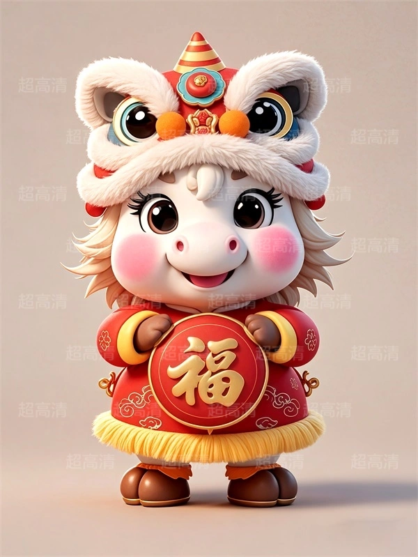 马年吉祥物福字贴3D