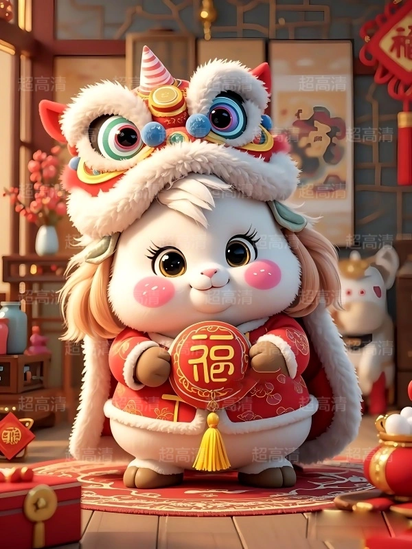 马年吉祥物福字贴3D