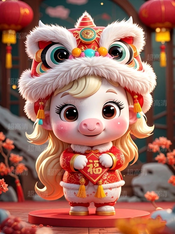 马年吉祥物福字贴3D
