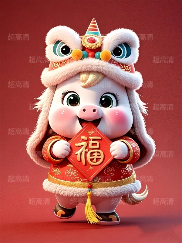 福字贴马年吉祥物3D