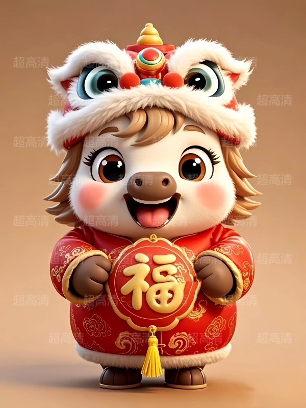 马年吉祥物福字贴3D