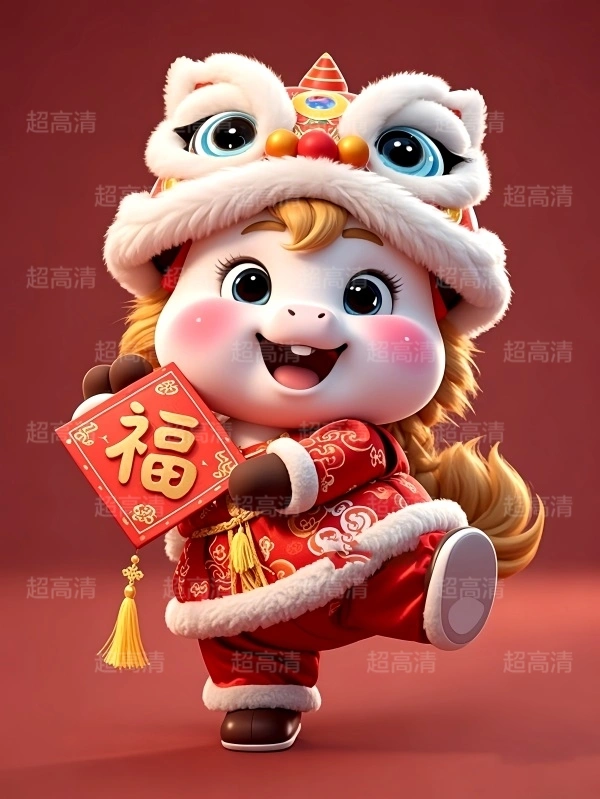 马年吉祥物福字贴3D