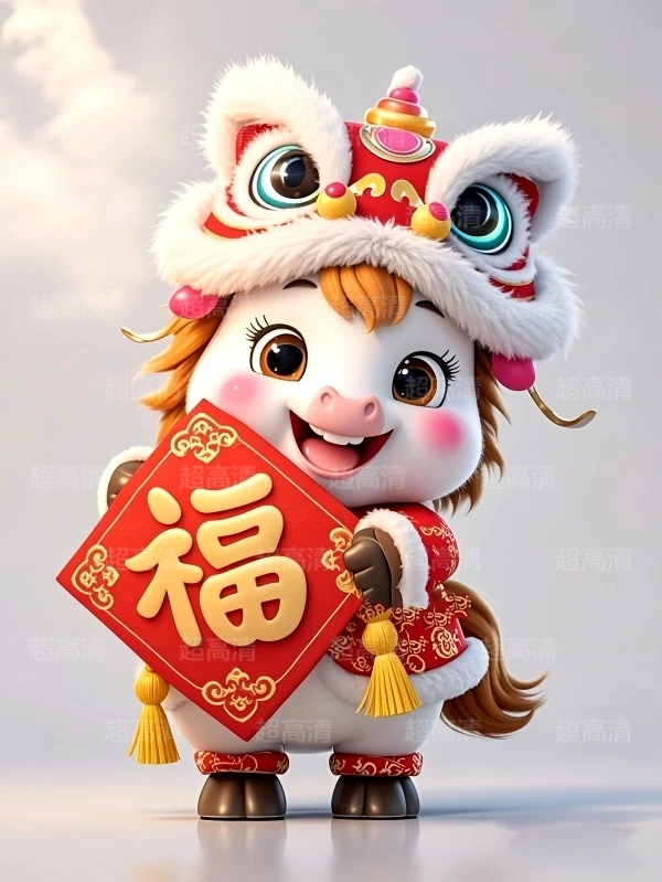 马年吉祥物福字贴3D