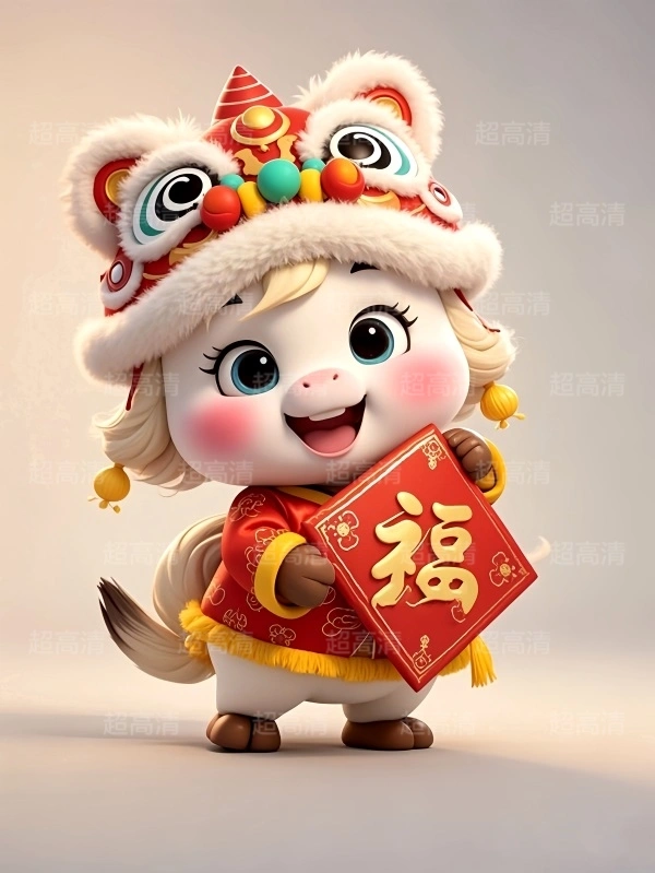 马年吉祥物福字贴3D