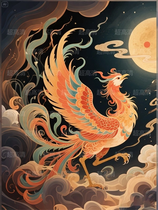 朱雀6 朱雀 青龙 白虎 玄武 四大神兽 中国纹样 瓦当 国风 插画 图案设计 图案纹样设计 中式