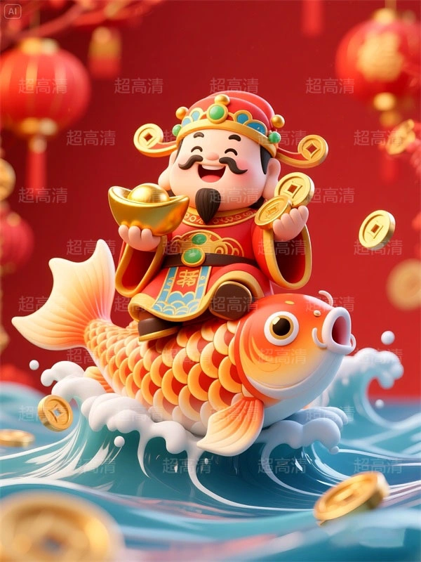 财神10 手机壳素材 印花素材 新年春节 五福临门 喜庆卡通图案 红包素材 元宝 国潮插画 五路财神 卡通财神
