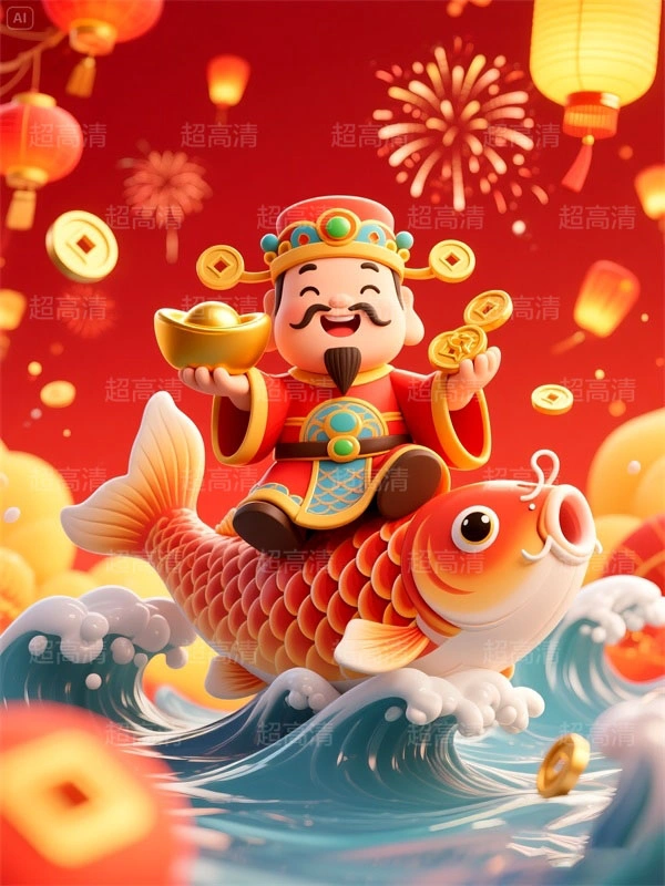 财神11 手机壳素材 印花素材 新年春节 五福临门 喜庆卡通图案 红包素材 元宝 国潮插画 五路财神 卡通财神