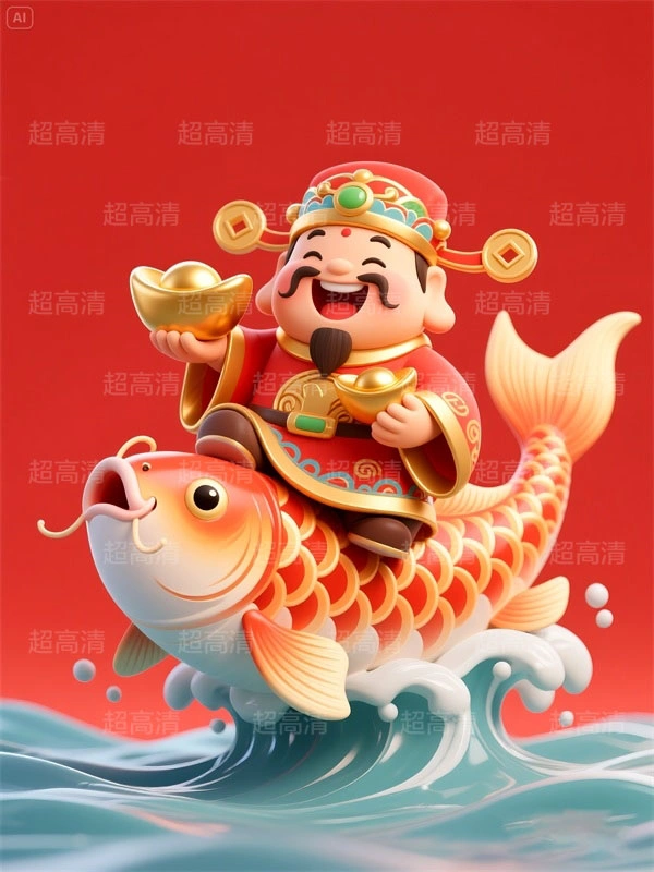 财神14 手机壳素材 印花素材 新年春节 五福临门 喜庆卡通图案 红包素材 元宝 国潮插画 五路财神 卡通财神
