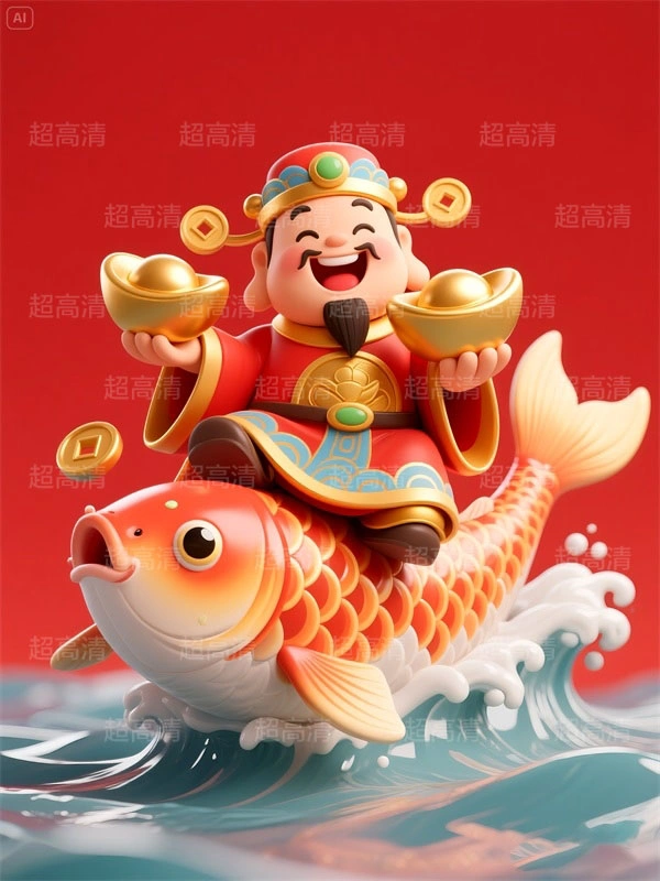 财神15 手机壳素材 印花素材 新年春节 五福临门 喜庆卡通图案 红包素材 元宝 国潮插画 五路财神 卡通财神