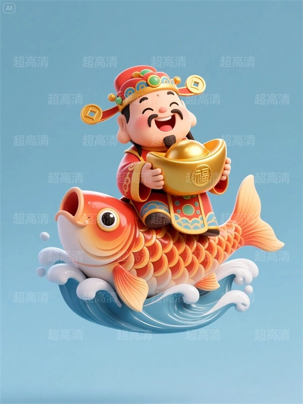 财神17 手机壳素材 印花素材 新年春节 五福临门 喜庆卡通图案 红包素材 元宝 国潮插画 五路财神 卡通财神