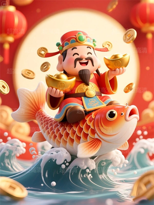 财神22 手机壳素材 印花素材 新年春节 五福临门 喜庆卡通图案 红包素材 元宝 国潮插画 五路财神 卡通财神