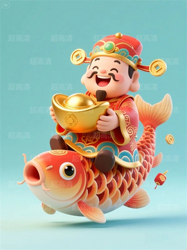 财神23 手机壳素材 印花素材 新年春节 五福临门 喜庆卡通图案 红包素材 元宝 国潮插画 五路财神 卡通财神