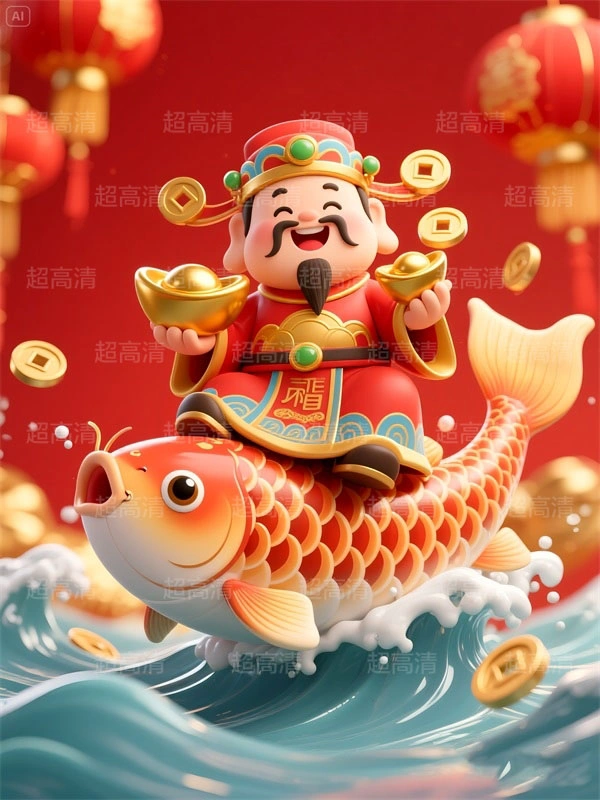 财神25 手机壳素材 印花素材 新年春节 五福临门 喜庆卡通图案 红包素材 元宝 国潮插画 五路财神 卡通财神