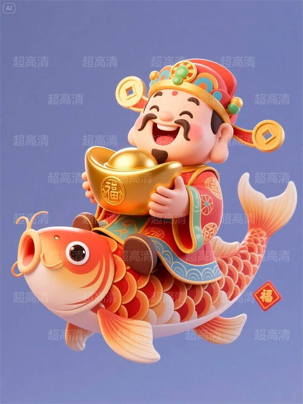 财神26 手机壳素材 印花素材 新年春节 五福临门 喜庆卡通图案 红包素材 元宝 国潮插画 五路财神 卡通财神