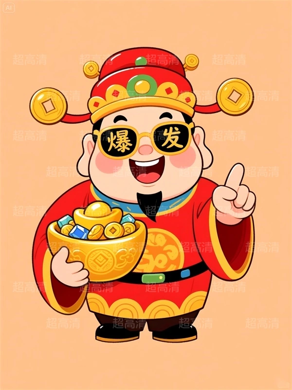 财神29 手机壳素材 印花素材 新年春节 五福临门 喜庆卡通图案 红包素材 元宝 国潮插画 五路财神 卡通财神