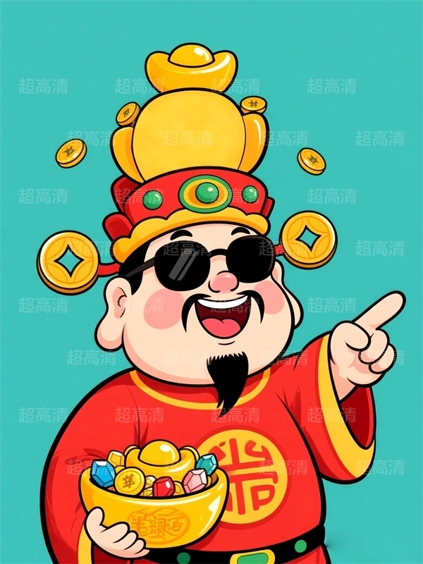 财神30 手机壳素材 印花素材 新年春节 五福临门 喜庆卡通图案 红包素材 元宝 国潮插画 五路财神 卡通财神