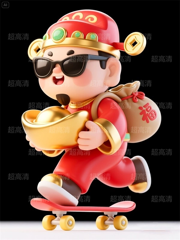 财神32 手机壳素材 印花素材 新年春节 五福临门 喜庆卡通图案 红包素材 元宝 国潮插画 五路财神 卡通财神