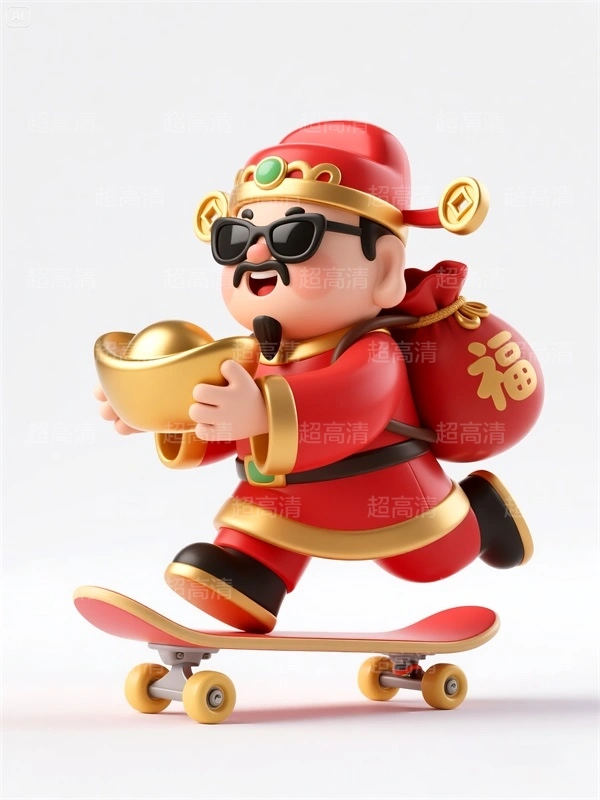 财神33 手机壳素材 印花素材 新年春节 五福临门 喜庆卡通图案 红包素材 元宝 国潮插画 五路财神 卡通财神